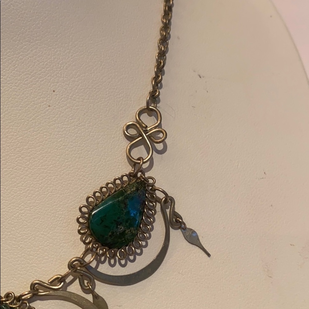 Malachite Artisan Necklace Silver Statement - image 4